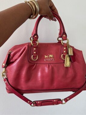 Coach Red Leather Satchel with Gold Hardware